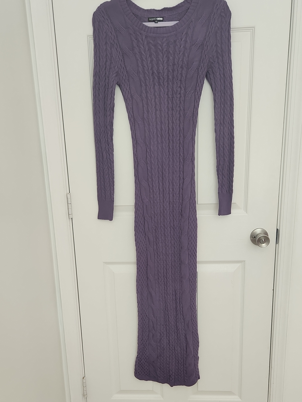 Casual Fall Fashion Nova Purple Cable-Knit Long Sleeve Maxi Dress